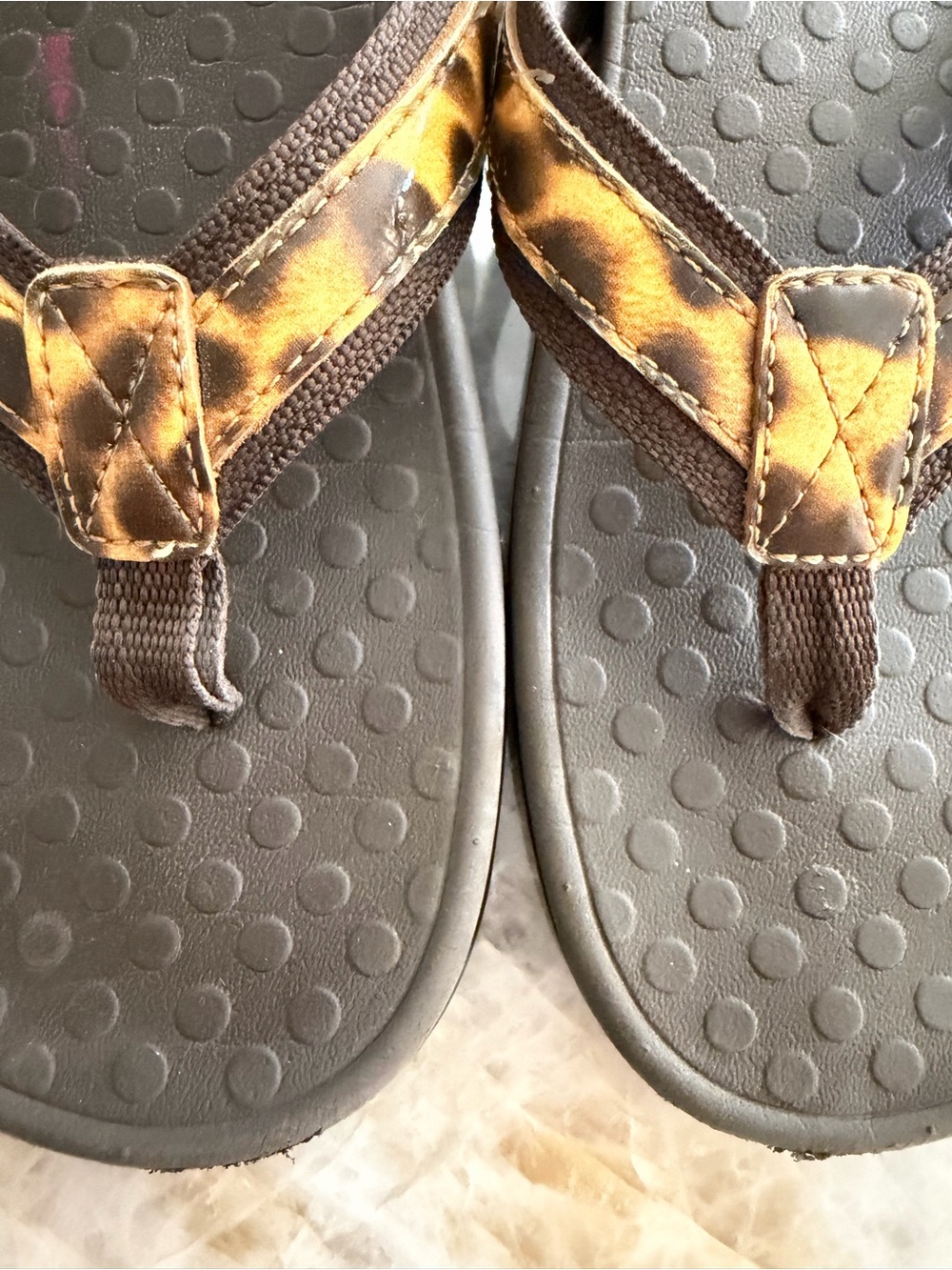 Vionic Brown Leopard Print Flip Flops, Thong Sandals - Picture 4 of 5